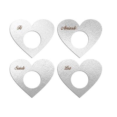 Porta Guardanapo Coração Desejos Kit 4 Peças 7,5cmx6,5cm - Cria Arte Laser Prata