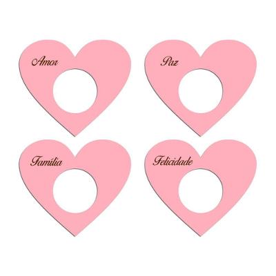 Porta Guardanapo Coração Desejos Kit 4 Peças 7,5cmx6,5cm - Cria Arte Laser Rosa Claro