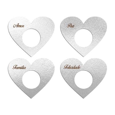Porta Guardanapo Coração Desejos Kit 4 Peças 7,5cmx6,5cm - Cria Arte Laser Prata