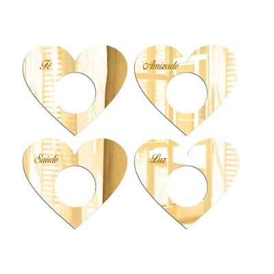 Porta Guardanapo Coração Desejos Espelhado Kit 4 Peças 7,5cmx6,5cm - Cria Arte Laser Dourado