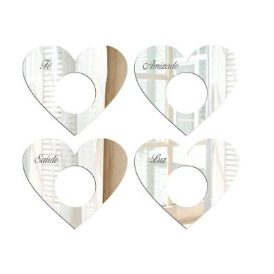 Porta Guardanapo Coração Desejos Espelhado Kit 4 Peças 7,5cmx6,5cm - Cria Arte Laser Prata