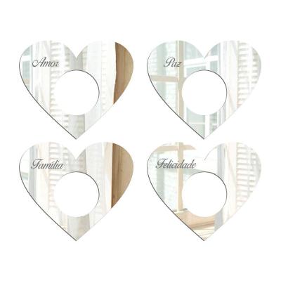 Porta Guardanapo Coração Desejos Espelhado Kit 4 Peças 7,5cmx6,5cm - Cria Arte Laser Prata