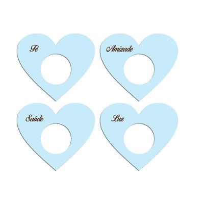 Porta Guardanapo Coração Desejos Kit 4 Peças 7,5cmx6,5cm - Cria Arte Laser Azul Claro