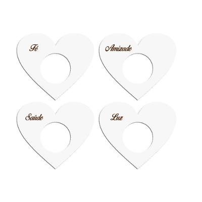 Porta Guardanapo Coração Desejos Kit 4 Peças 7,5cmx6,5cm - Cria Arte Laser Branco