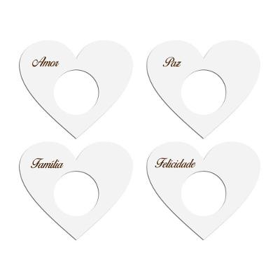 Porta Guardanapo Coração Desejos Kit 4 Peças 7,5cmx6,5cm - Cria Arte Laser Branco