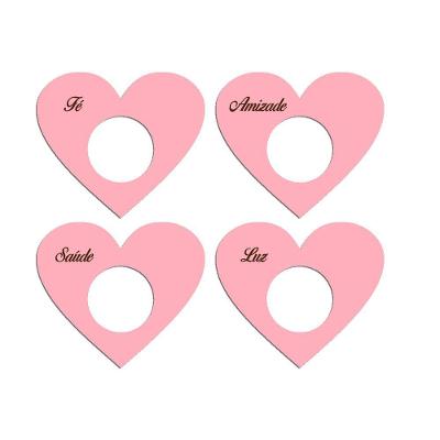 Porta Guardanapo Coração Desejos Kit 4 Peças 7,5cmx6,5cm - Cria Arte Laser Rosa Claro