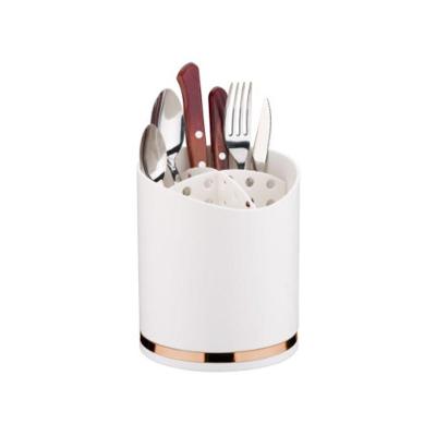 Porta Utensílios Em Plástico Eleganza 13X15Cm Future Branco E Rose Gold