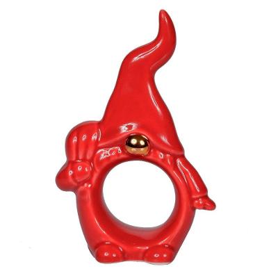 Porta Guardanapo Papai Noel Cerâmica Vermelho Dourado 11