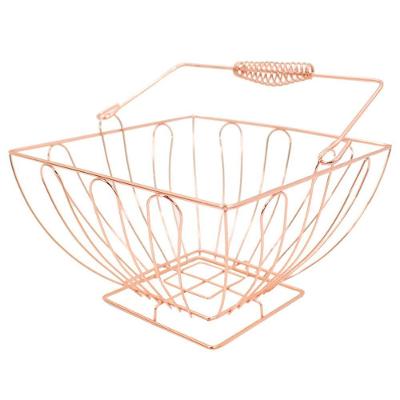 Cesto Multiuso Porta Frutas Aço Inox Rosé Quadrado Fruteira Com Alça 23cm