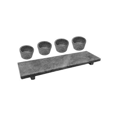 Kit Tabua Gourmet 30x10cm E 4 Molheiras 80ml Em Pedra Sabão.