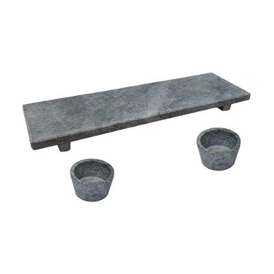 Kit Tabua Gourmet 25x7cm E 2 Molheiras 50ml Em Pedra Sabão.