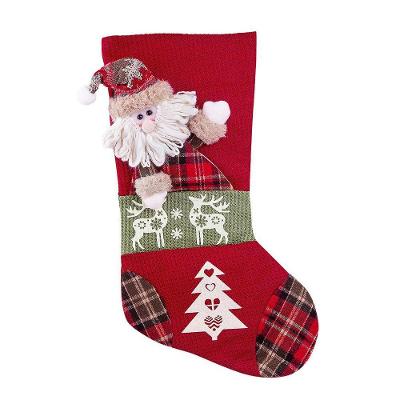 Bota De Natal Decorativa Suspensa Em Poliéster Xadrez 27x47cm Papai Noel