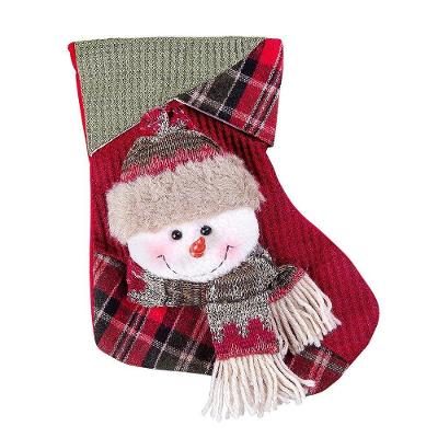 Bota De Natal Decorativa Suspensa Em Poliéster Xadrez 20x25cm Boneco De Neve