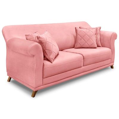 Sofá 2 Lugares 1,80m Veludo Pés Castanho Rosa