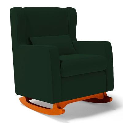 Poltrona De Amamentação E Descanso Zoe Com Base Balanço Veludo Verde - Desk Design
