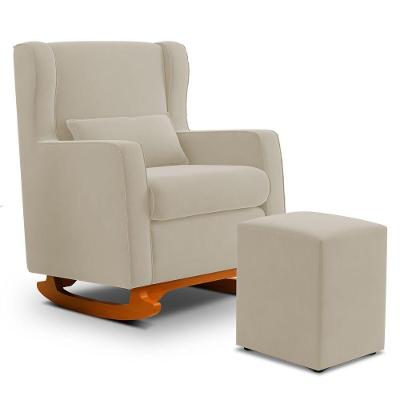 Poltrona De Amamentação E Descanso Zoe Com Base Balanço E Puff Sintético Bege - Desk Design