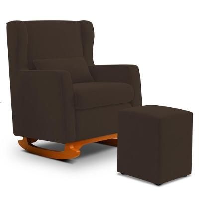 Poltrona De Amamentação E Descanso Zoe Com Base Balanço E Puff Suede Marrom - Desk Design