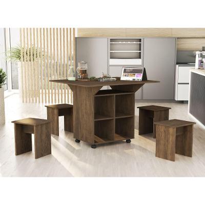 Mesa Dobrável Jeff Com Bancos Castanho