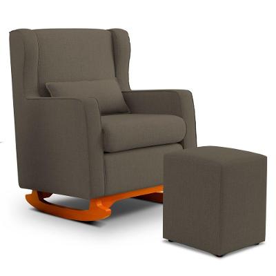Poltrona De Amamentação E Descanso Zoe Com Base Balanço E Puff Linho Cacau - Desk Design