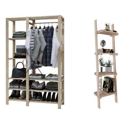 Kit Estante Reforçado Organizar 100% Pinus Para Brinquedos 4 Planos E Cabideiro Montessoriano C/ 8 P