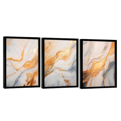 Conjunto De Quadros Trio Abstract Orange Gold -- Br Artes