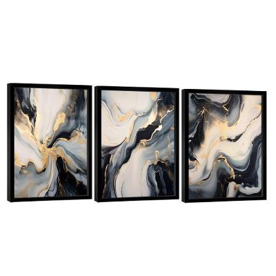 Conjunto De Quadros Trio Abstract Black Gold -- Br Artes