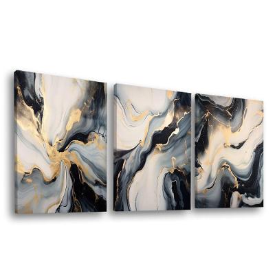 Conjunto De Quadros Trio Abstract Black Gold -- Br Artes