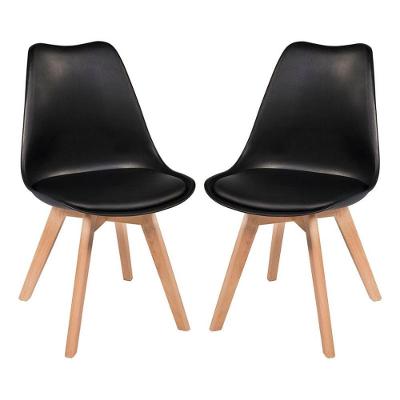 Kit 2 Cadeira Leda Preta Charles Eames Wood Com Almofada