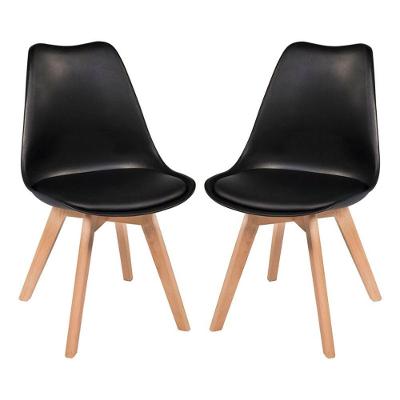 Kit C/2 Cadeiras Leda ? Charles Eames, Saarinen Wood Com Almofada Preta