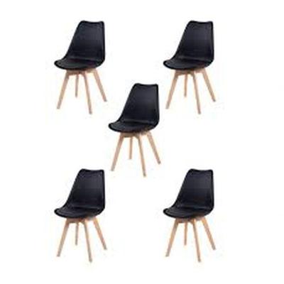 Kit C|5 Cadeira Leda Preta Charles Eames Wood Com Almofada