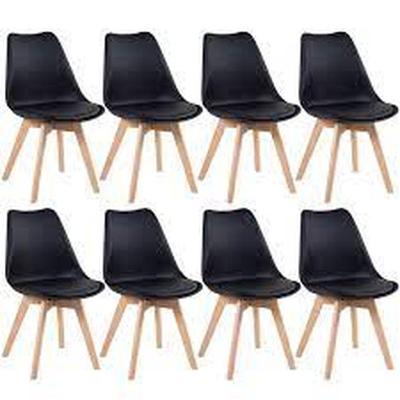 Kit C|8 Cadeira Leda Preta - Charles Eames Wood Com Almofada