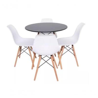 Kit Mesa Jantar Eiffel 80cm Preta + 4 Cadeiras Charles Eames - Branca