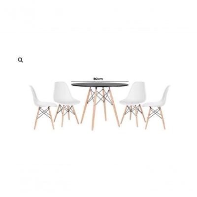 Conjunto De Jantar Mesa Eiffel 80cm Preta + 4 Cadeiras Eiffel Dkr Brancas