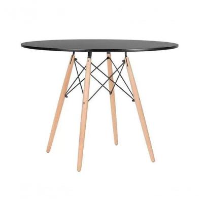 Mesa De Jantar Eames Eiffel 80cm Tampo Redondo Preto Base De Madeira