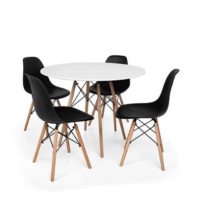 Kit Mesa Redonda Eames 90 Cm Branco + 4 Cadeiras Eiffel Dsw Preto