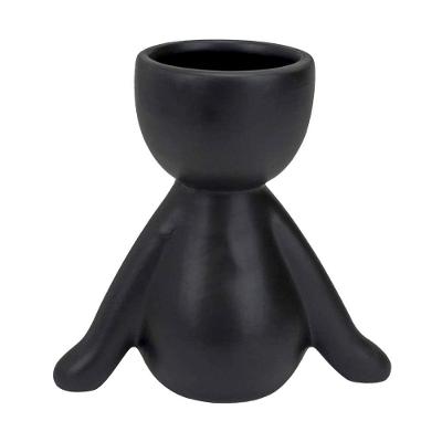Vaso Decorativo Bravadecor Bob Suculentas Em Cerâmica Preto