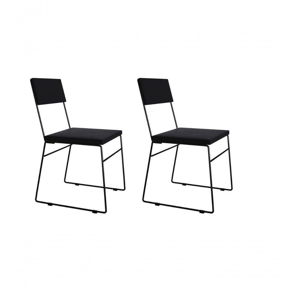 Kit 2 Cadeiras De Jantar Estofada Base Preto Veludo Preto - 2