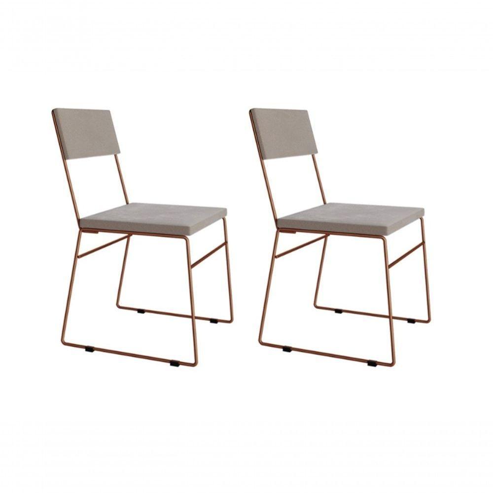 Kit 2 Cadeiras De Jantar Estofada Base Cobre Veludo Bege - 6