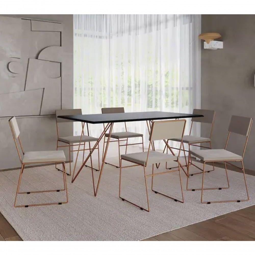 Kit 2 Cadeiras De Jantar Estofada Base Cobre Veludo Bege - 4