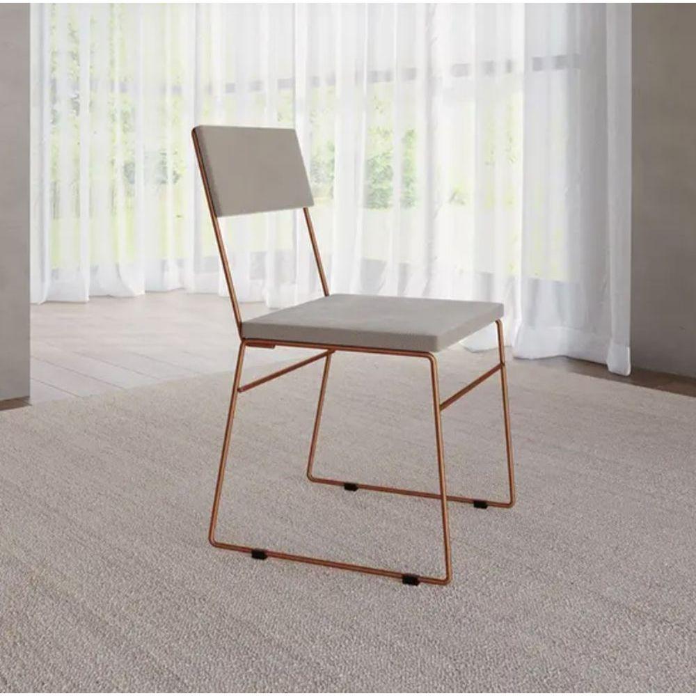 Kit 2 Cadeiras De Jantar Estofada Base Cobre Veludo Bege - 5