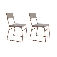 Kit 2 Cadeiras De Jantar Estofada Base Cobre Veludo Bege - 5