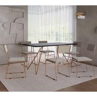 Kit 2 Cadeiras De Jantar Estofada Base Cobre Veludo Bege - 2