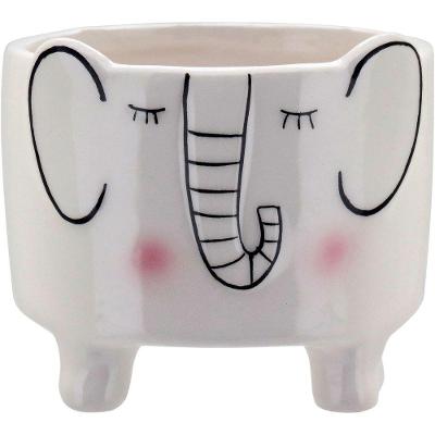 Cachepô 8X9X9Cm Cerâmica Branco Elefante
