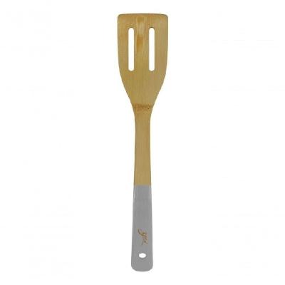 Espátula Utensilio De Cozinha De Bambu Vazada 30cm Cabo Cinza