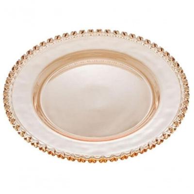 Prato Raso Em Cristal âmbar Metalizado Com Detalhes Coração Lyor 28cm