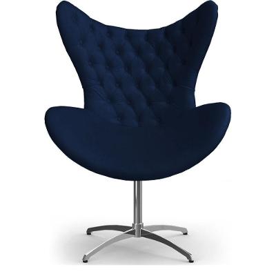 Cadeira Decorativa Com Capitonê Big Egg Azul Marinho Giratória