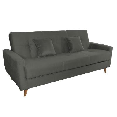 Sofá Cama Casal Reclinável Com Baú Pamela - Veludo Chumbo