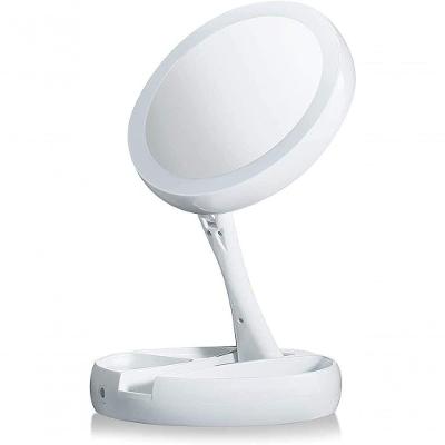 Espelho De Aumento 10X Com Luz De Iluminação Led De Mesa Dobrável E Articulável Redondo