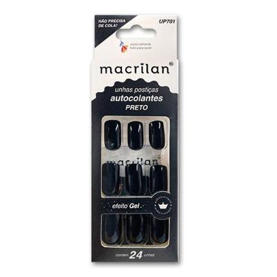 Macrilan Unhas Postiças Autocolantes Efeito Gel Preto Up701 (24 Unidades)