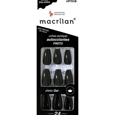 Macrilan Unhas Postiças Autocolantes Efeito Gel Preto Up701B (24 Unidades)